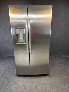 GE 25.1 Cu Ft 35.75" Wide Side by Side Refrigerator in Print Proof Stainless - GSS25IYNFS