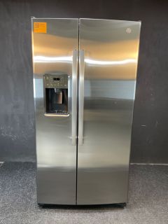 GE 25.3 Cu Ft 35.75" Wide Side by Side Refrigerator in Print Proof Stainless - GSS25GYPFSC