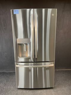 GE 27.7 Cu Ft 35.75" Wide French Door Refrigerator with Dispenser in Printproof Stainless - GFE28GYNFSC