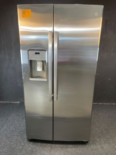 GE 25.1 Cu Ft 35.75" Wide Side by Side Refrigerator in Print Proof Stainless - GSS25IYNFSC