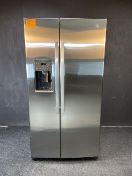 GE 25.3 Cu Ft 35.75" Wide Side by Side Refrigerator in Print Proof Stainless - GSS25GYPFSC