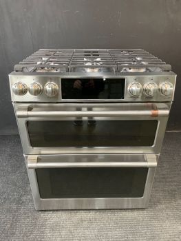 GE Cafe 30 inch Smart Double Oven Slide In Gas Range with AirFry/Convection in Stainless - CGS750P2MS1C