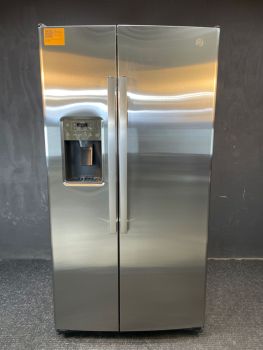 GE 25.3 Cu Ft 35.75" Wide Side by Side Refrigerator in Print Proof Stainless - GSS25GYPFSC