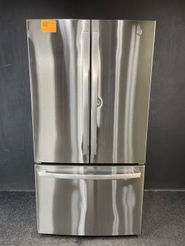 GE 36 In 21.9 cu Ft Counter Depth French Door Internal Disp Refrigerator in PrintProof Stainless - GWE22JYMFSC
