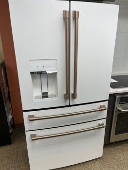 GE Cafe 22.3 Cu Ft 35.75" Wide 4 Door Counter Depth French Door Refrigerator in White Matte - CXE22DP4PW2