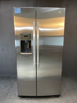 GE 25.3 Cu Ft 35.75" Wide Side by Side Refrigerator in Print Proof Stainless - GSS25GYPFSC