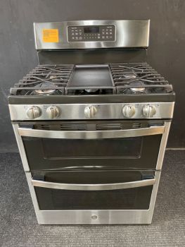 GE 30 Inch Gas FreeStanding Double Oven Steam Clean Range with Convection in Stainless - JGBS86SPSSC