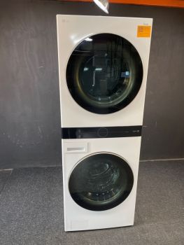 Lavadora/secadora apilable a gas LG de 4.5/7.4 pies cúbicos y 27 pulgadas de ancho con vapor, color blanco - WKG101HWAC