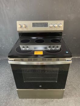 Cocina eléctrica independiente GE de 76 cm (30") con superficie lisa y autolimpieza, color pizarra - GRF500PVESC