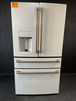 GE Cafe 22.3 Cu Ft 35.75" Wide 4 Door Counter Depth French Door Refrigerator in Matte White - CXE22DP4PW2C