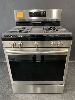 Frigidaire Gallery 30" Self Clean Gas Range with Convection and AirFry in Print Proof Stainless - GCRG3060BF