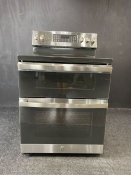 Cocina de convección con doble horno y superficie lisa GE Electric, independiente, con limpieza a vapor, en acero inoxidable - JBS86SPSS
