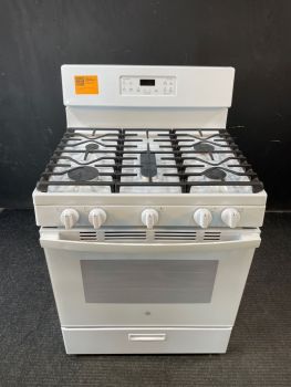 GE 30" 5 Burner Steam Clean Gas Range with Griddle in White - JGBS66DEKWWC