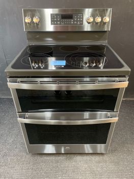 GE Profile 30" Smart Electric Smooth Top Double Oven Range with Convection and Air Fry in Stainless - PB965YPFS