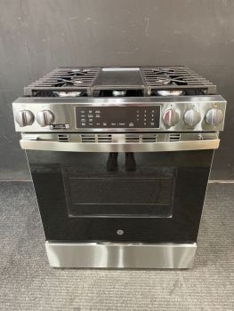 Cocina de gas empotrable GE de 76 cm con freidora de aire sin precalentamiento y bandeja de horno EasyWash en acero inoxidable - GGS600AVFSC