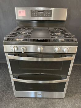 GE 30 Inch Gas FreeStanding Double Oven Steam Clean Range with Convection in Stainless - JGBS86SPSSC