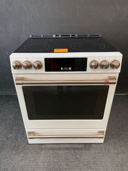 GE Cafe 30 Inch Electric Self Cleaning Slide In Range w/ AirFry, Convection in Matte White - CES700P4MW2C