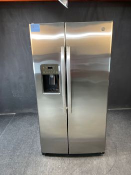GE 25.3 Cu Ft 35.75" Wide Side by Side Refrigerator in Print Proof Stainless - GSS25GYPFSC