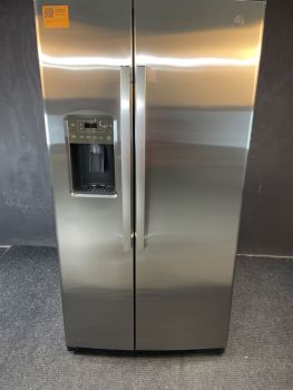 GE 25.3 Cu Ft 35.75" Wide Side by Side Refrigerator in Print Proof Stainless - GSS25GYPFSC