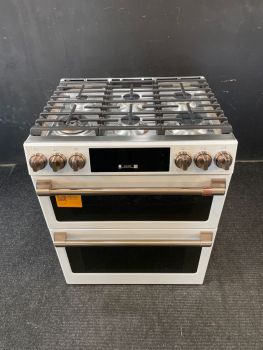 GE Cafe 30 inch Smart Double Oven Slide In Gas Range with AirFry/Convection in Matte White - CGS750P4MW2C