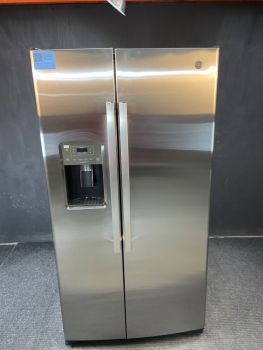 GE 25.3 Cu Ft 35.75" Wide Side by Side Refrigerator in Print Proof Stainless - GSS25GYPFSC