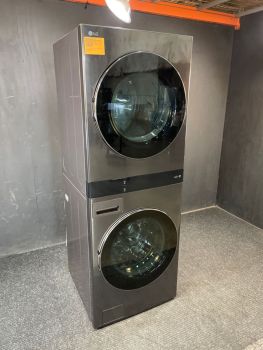 Lavadora/secadora eléctrica apilable LG de 5.0/7.4 pies cúbicos y 27 pulgadas de ancho en acero negro - WKEX300HBAC