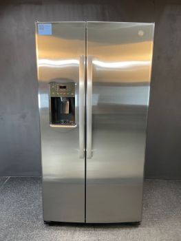GE 25.3 Cu Ft 35.75" Wide Side by Side Refrigerator in Print Proof Stainless - GSS25GYPFSC