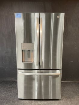 GE 25.6 Cu Ft 35.75" Wide French Door Refrigerator in Printproof Stainless - GFE26JYMFSC