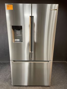 Bosch 100 Series 26 cu ft 35.75" Wide French Door with Dispenser in Stainless Steel - B36FD10ENS