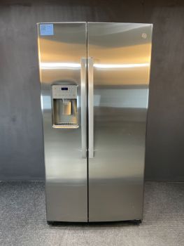 GE 25.1 Cu Ft 35.75" Wide Side by Side Refrigerator in Print Proof Stainless - GSS25IYNFSC