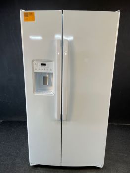 GE 25.3 Cu Ft 35.75" Wide Side by Side Refrigerator in White - GSS25GGPWW