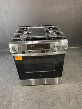 GE 30" Slide-In Conv Gas Range w/ No Preheat Air Fry and EasyWash Oven Tray in Stainless - GGS60LAVFSC