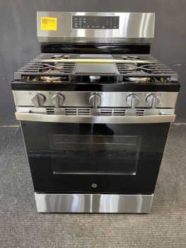 GE 30" Free-Standing Gas Conv Range with No Preheat Air Fry and EasyWash Oven Tray in Stainless - GGF600AVSS