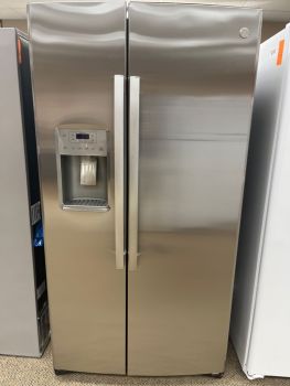 GE 25.1 Cu Ft 35.75" Wide Side by Side Refrigerator in Print Proof Stainless - GSS25IYNFS