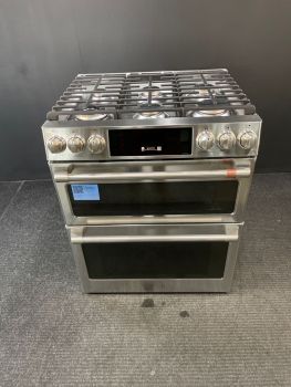GE Cafe 30 inch Smart Double Oven Slide In Gas Range with AirFry/Convection in Stainless - CGS750P2MS1C