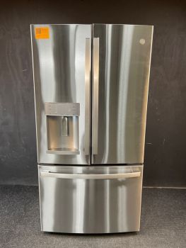 GE 27.7 Cu Ft 35.75" Wide French Door Refrigerator with Dispenser in Printproof Stainless - GFE28GYNFSC