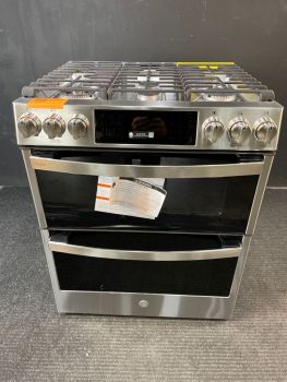 GE Profile 30" Gas Double Oven Slide In Range with AirFry and Convection in PrintResistant Stainless - PGS960YPFS